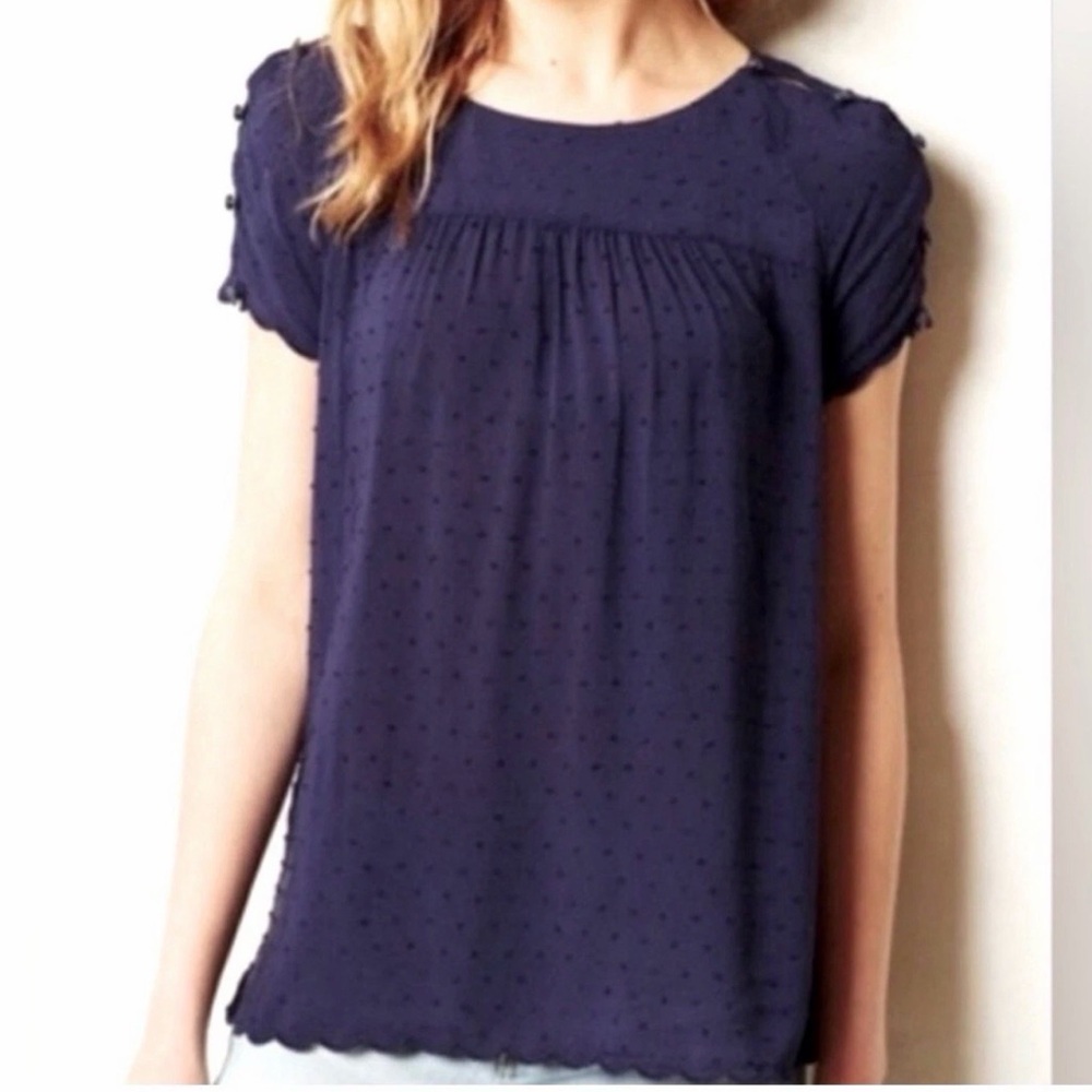 Maeve Navy Blouse with Textured Detail‎